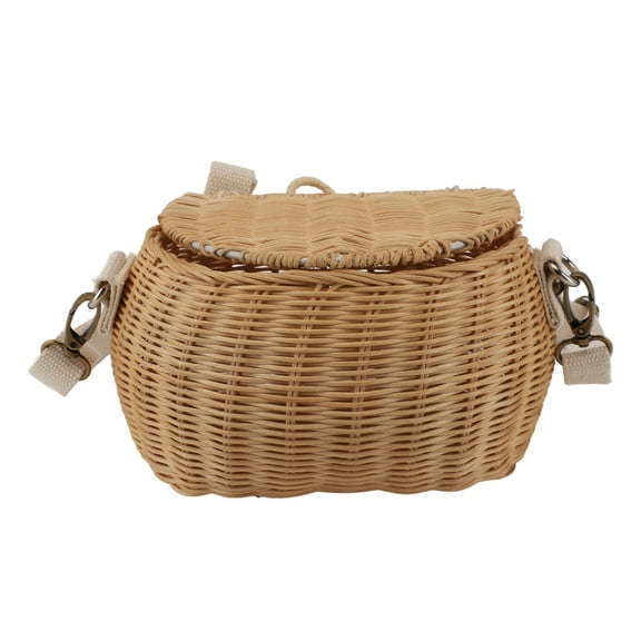 Kids Bike Basket Simple Adjustable Strap Light Sturdy Kids Rattan Basket For Cycling School Travel
