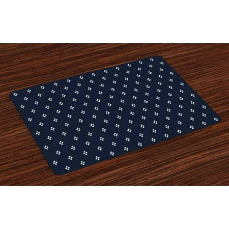Placemats For Small Square Table Indigo Placemats Set of 4 Stylized Square Shapes on Dark Blue Backdrop Navy Inspired Pattern Print, Washable Fabric Place Mats for Dining Room Kitchen Table Decor,Dark Blue and White, by Ambesonne ()