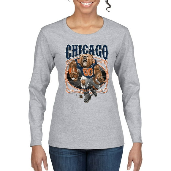 Wild Bobby, Chicago Fan | CHI Fantasy Football ,Sports, Women Graphic Long Sleeve Tee, Heather Grey, Small