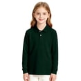thumbnail image 5 of Hearthz Girls Polo Uniform Shirt Long Sleeve T Shirts for Boys Lapel Collar Solid Color Girls Preppy Clothes School Uniform Dark Green 5-6Y, 5 of 8
