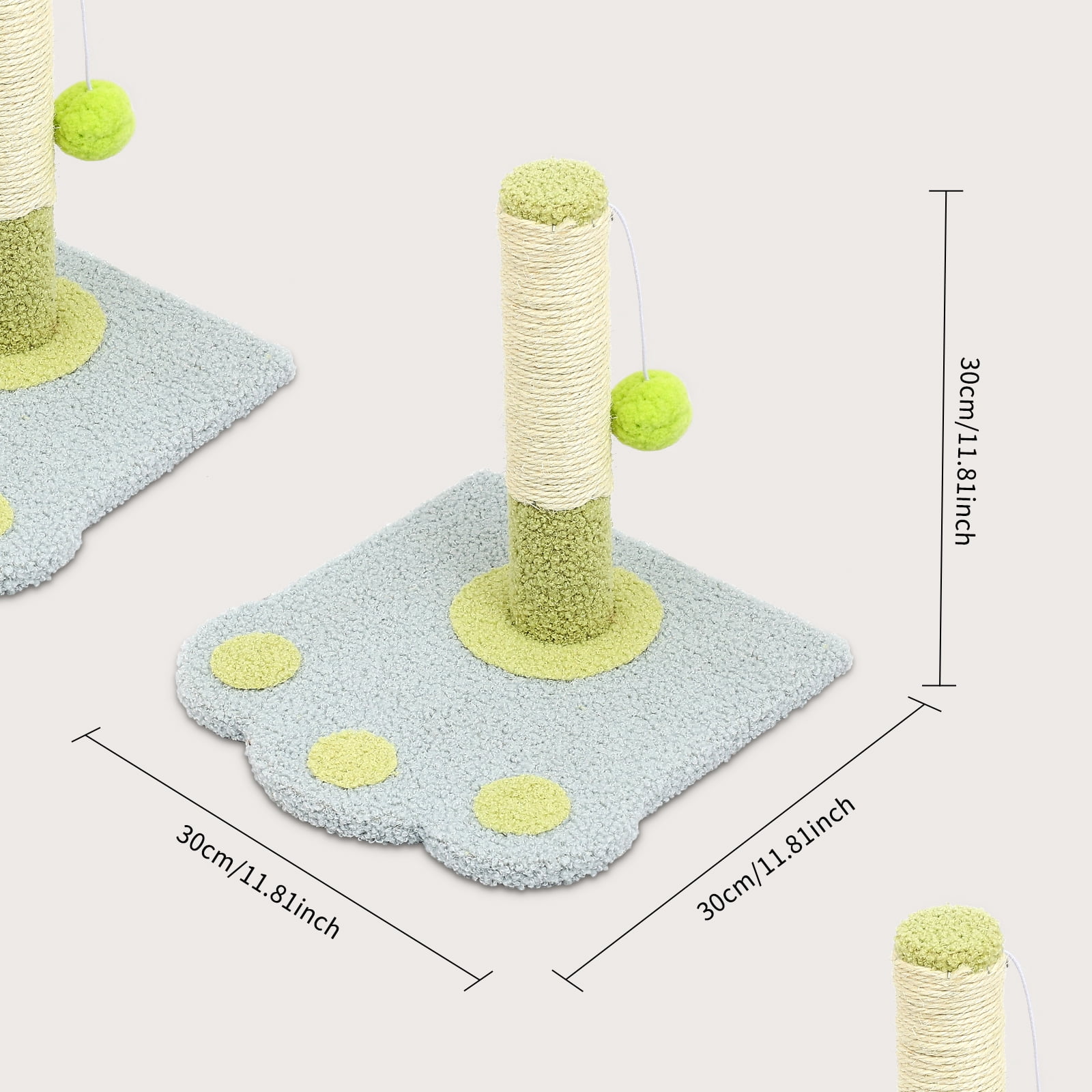 Wear-Resistant Natural Sisal Cat Scratching Post with Cat Ball, Light Blue and Green Paw Print