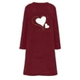 thumbnail image 6 of Women's Fuzzy Fleece Nightgown Heart Printed Thicken House Coat Casual Long Sleeve Crewneck Sleepwear Flannel Night Dress, 6 of 7