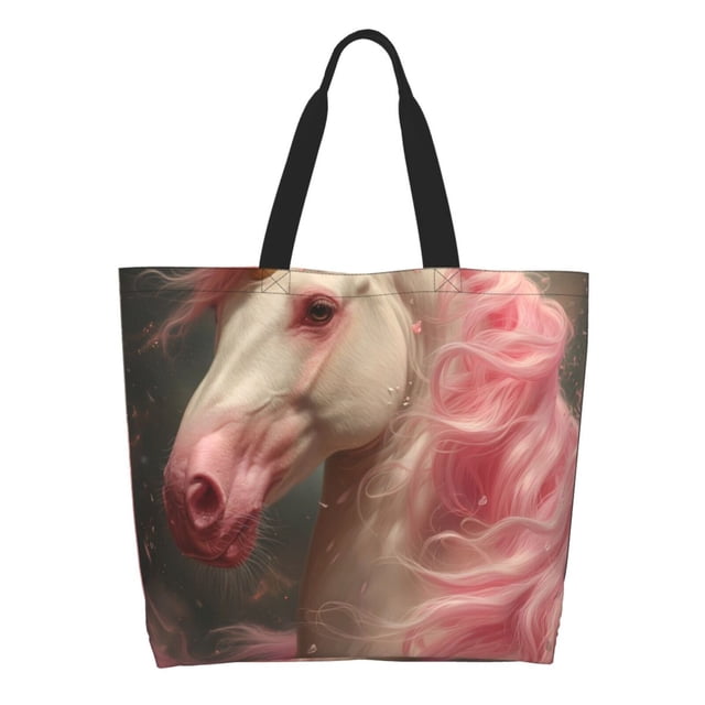 Disketp Haired White Horse Bolsa Tote Estampada para Mujer, Bolso de Hombro y de Mano para Compras y Viajes