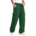 thumbnail image 4 of EANJE Men's Cargo Sweatpants Straight Wide Leg Sweat Pants with Pockets Open Bottom Elastic Drawstring Waist Joggers Pants for Winter Daily​ Warm Wear Green M, 4 of 8