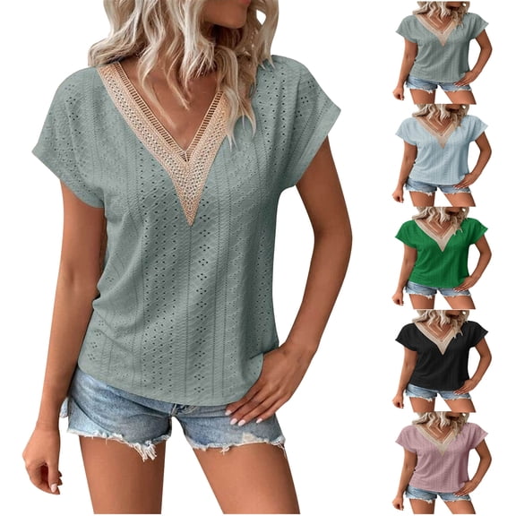 Summer Fashion Plus Size Womens V-Neck Solid Short Sleeve Casual Blouse