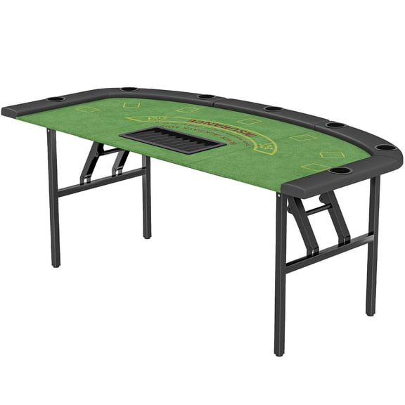 Foldable 72 Inch Poker Table for 8 Players Casino Blackjack with Felt Surface and Cup Holders Green