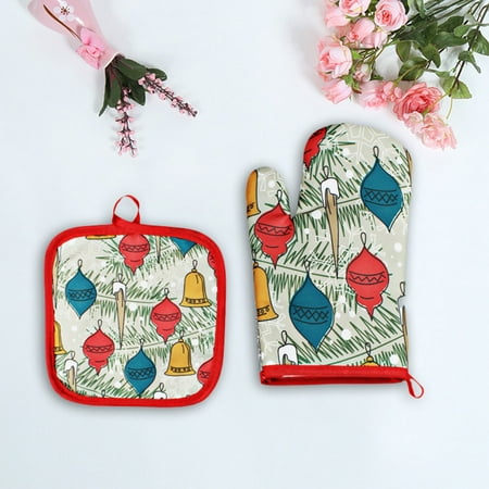 

Heat Insulated Gloves Christmas Baking Anti-Hot Gloves Oven Microwave Insulation Mat Xmas Supply