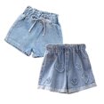 thumbnail image 1 of FhsagQ 2 Pack Girls' Denim Shorts with Embroidery Cute Design Casual Jeans for Tween Summer Size 8-9 Years, 1 of 6