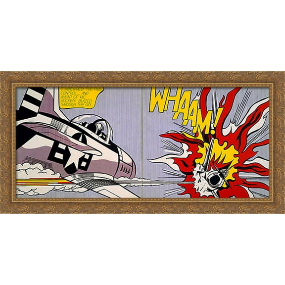 Whaam! 40x20 Large Gold Ornate Wood Framed Canvas Art by Roy Lichtenstein