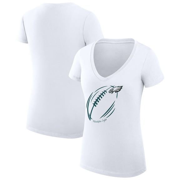 Women's G-III 4Her by Carl Banks White Philadelphia Eagles Super-Slim Fit Lightweight Subtle Football V-Neck T-Shirt