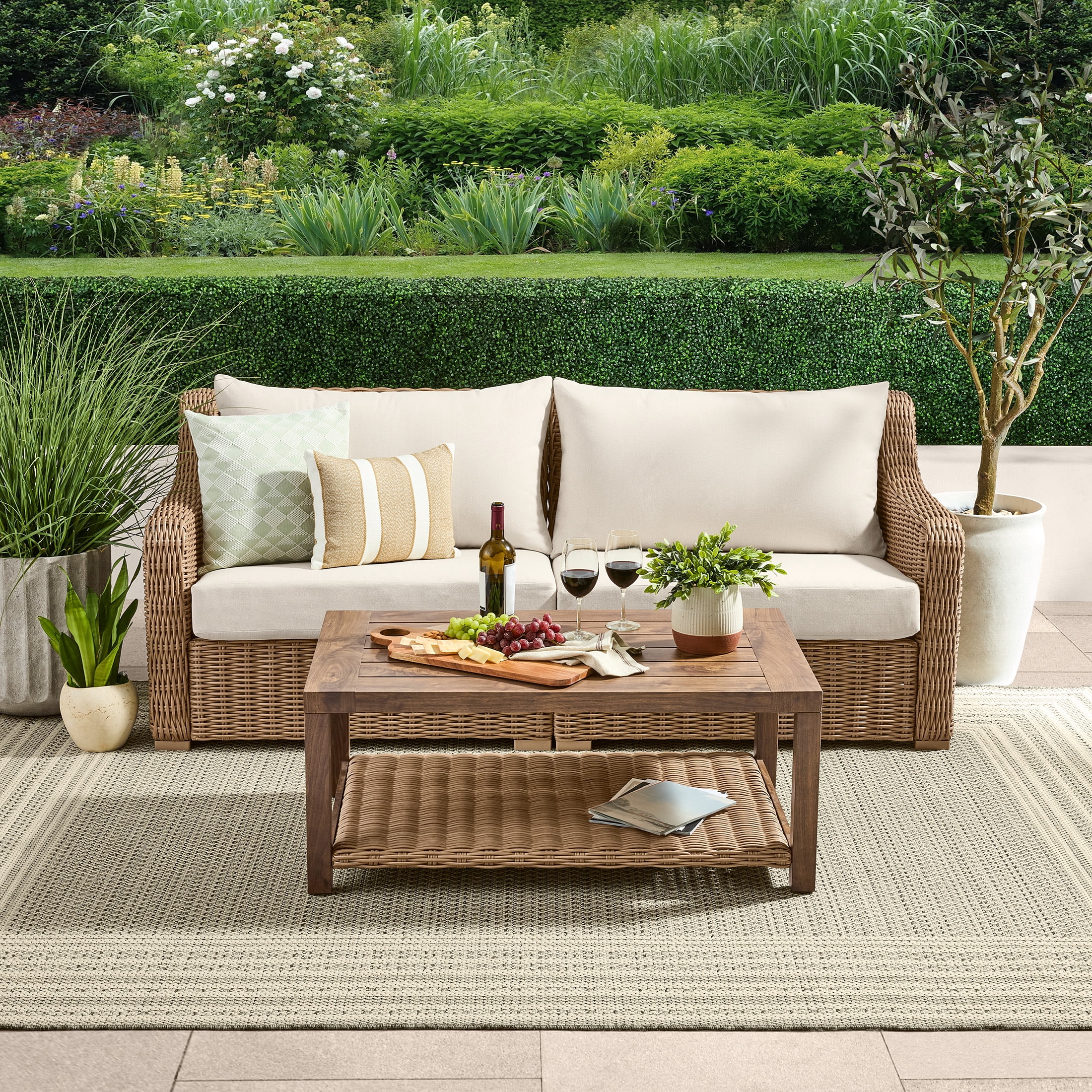 Better Homes & Gardens Bellamy Outdoor 1pc Patio Coffee Table, Tan Wicker