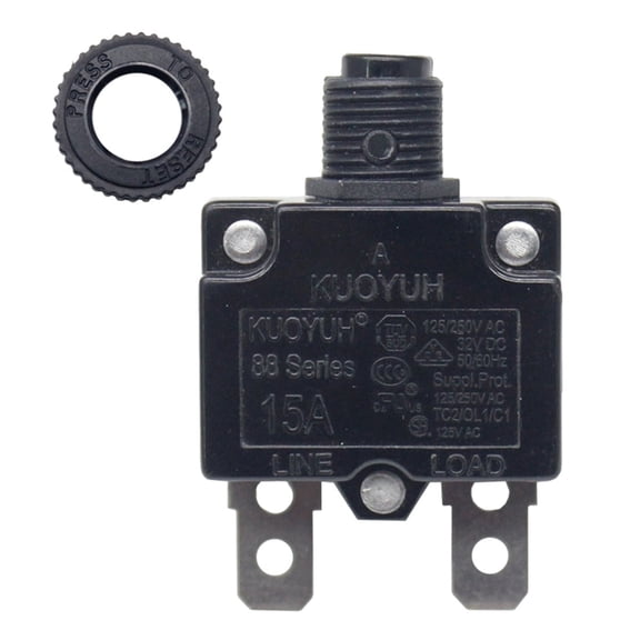 Genuine KUOYUH (15A) 88 Series, 15 Amp, 125/250V AC, 32V DC Push-to-Reset Circuit Breaker (15A)