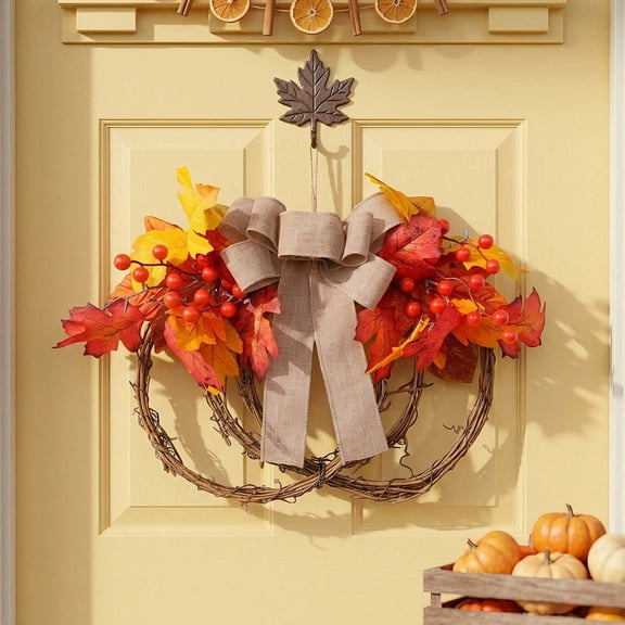 Nkmbld Fall Wreath for Front Door, Harvest Autumn Wreath for Indoor Outdoor Wall Porch Window Halloween Thanksgiving Day Farmhouse Holiday Decor