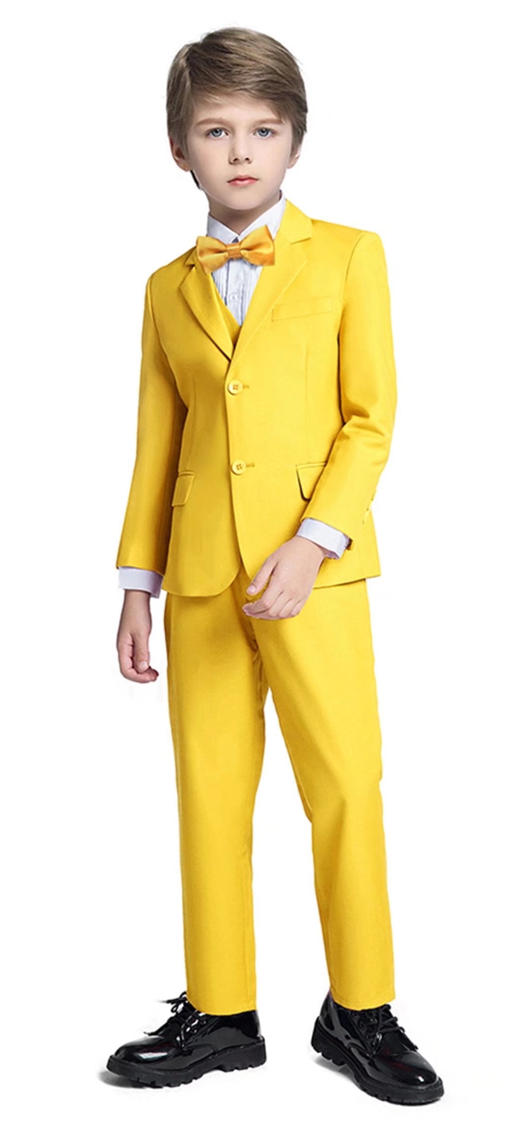 Yellow Vest Tie Set 2T-4T New Baby Boy Formal Wedding Party White Suit Tuxedo 