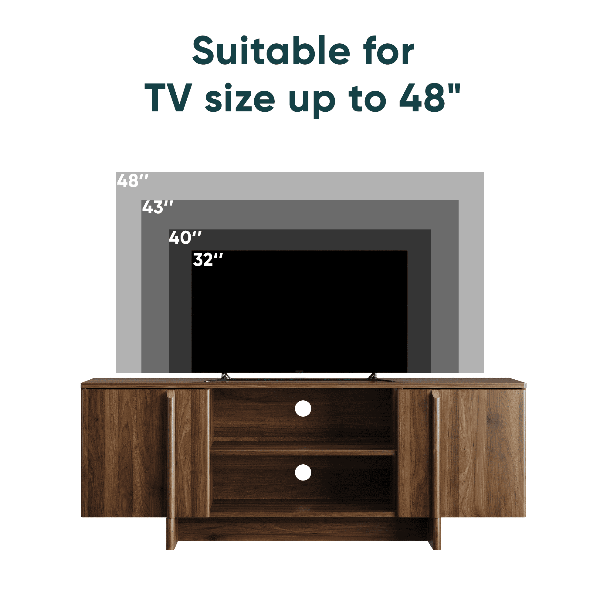 GARITIN TV Stand and Entertainment Center 55 Inch, Mid Century Modern Farmhouse Media Console with Storage Shelves and Cable Management for Living Room, Walnut