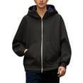 thumbnail image 4 of Wuxian Men'S Hoodie Sweatshirt Casual Fall Jacket Oversized Zipper Up Solid Color Long Sleeve Cardigan Top With Big Pockets Daily Wear,Black,M, 4 of 5