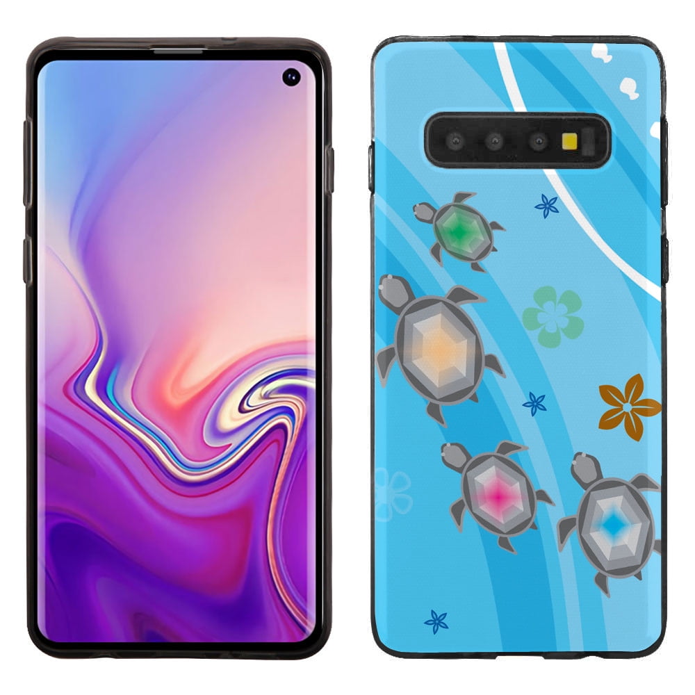 For Samsung Galaxy S10 Case, Scratch-Resistant TPU Protector Phone Case (Black Bezel) by OneToughShield ® - Happy Turtle