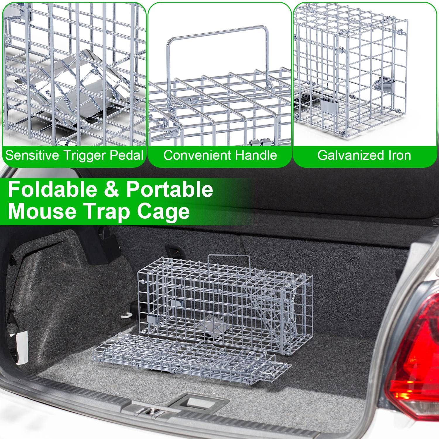 2Pack High-Sensitive Reusable Rat Trap Cage – Quick-Catch One-Touch Trigger, Solid Galvanized Wire, Weatherproof for Home, Kitchen, Garden, Warehouse – Non-Toxic & Pet-Safe