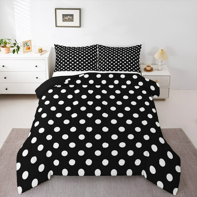 Erosebridal Ensemble de Literie à Pois Noirs, Ensemble de Couette Moderne Simple, Couette Réversible pour Adolescent Adulte, Décoration de Chambre Super Confortable, 2 Pcs