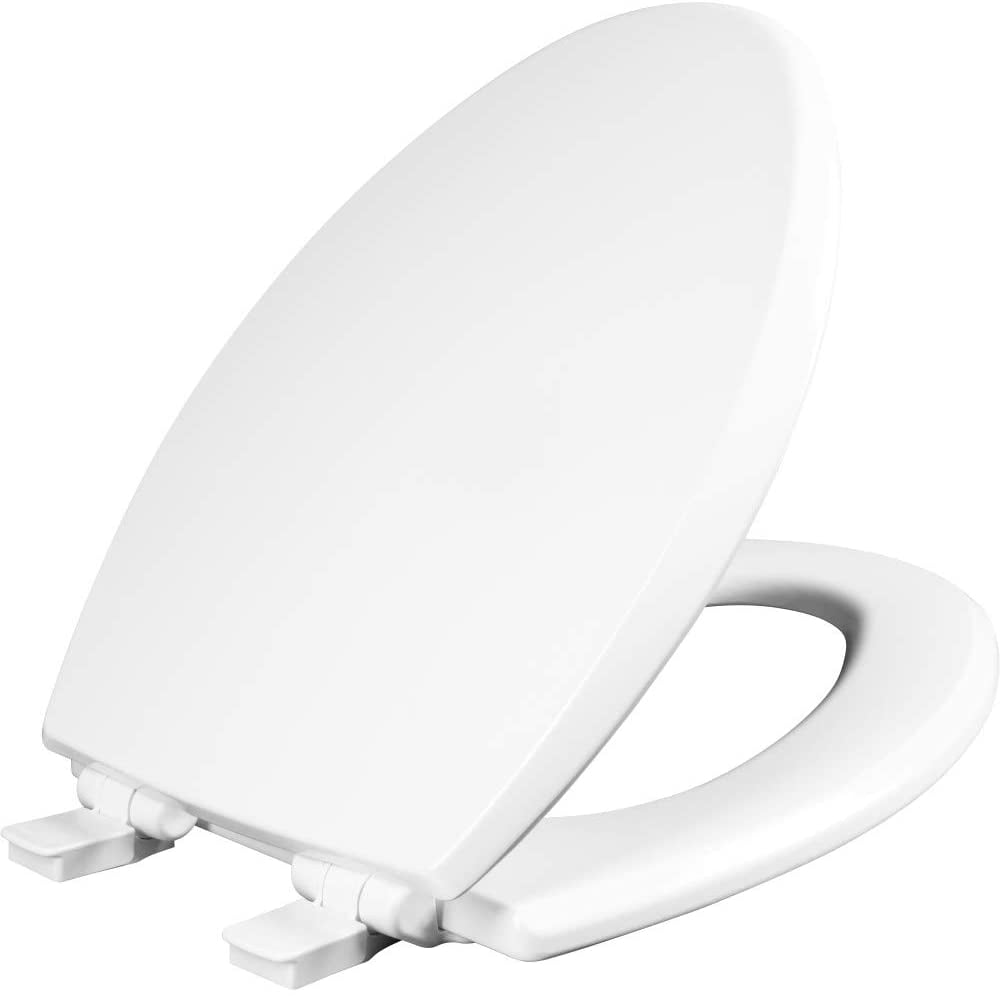 Mayfair Slow Close Elongated Plastic Toilet Seat in White with STA-TITE 