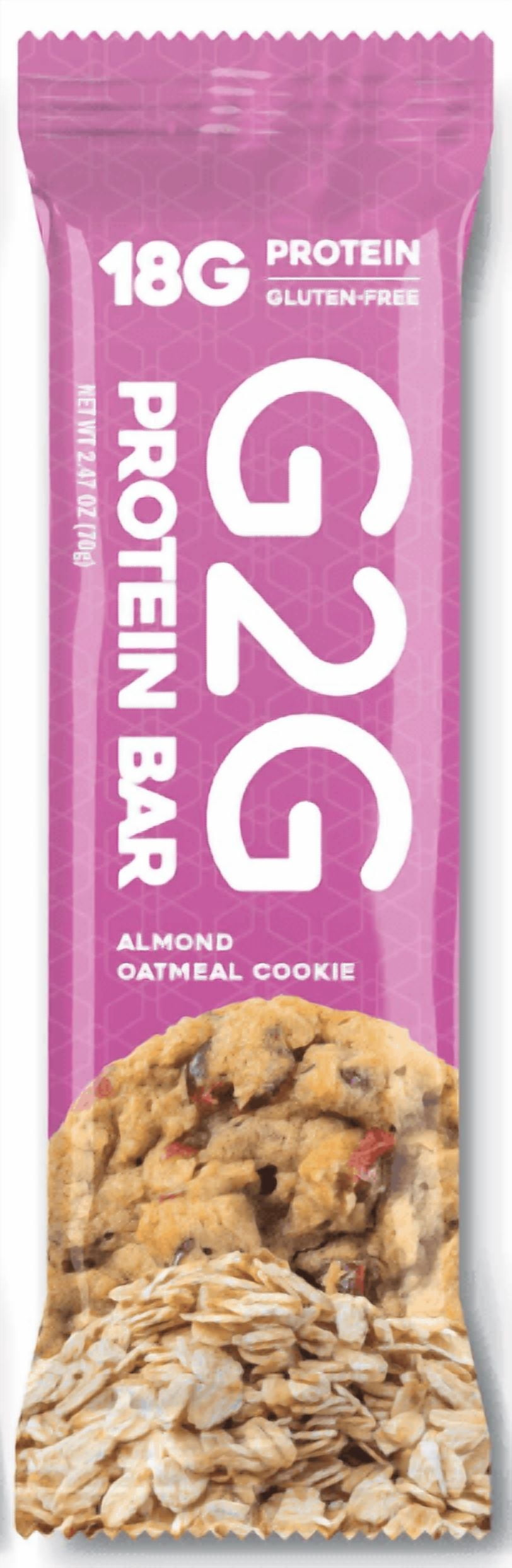 G2G Protein Bar, Almond Oatmeal Cookie, Gluten-Free, Clean Ingredients, Refrigerated for Freshness, 16 Bars (2 Packs of 8)