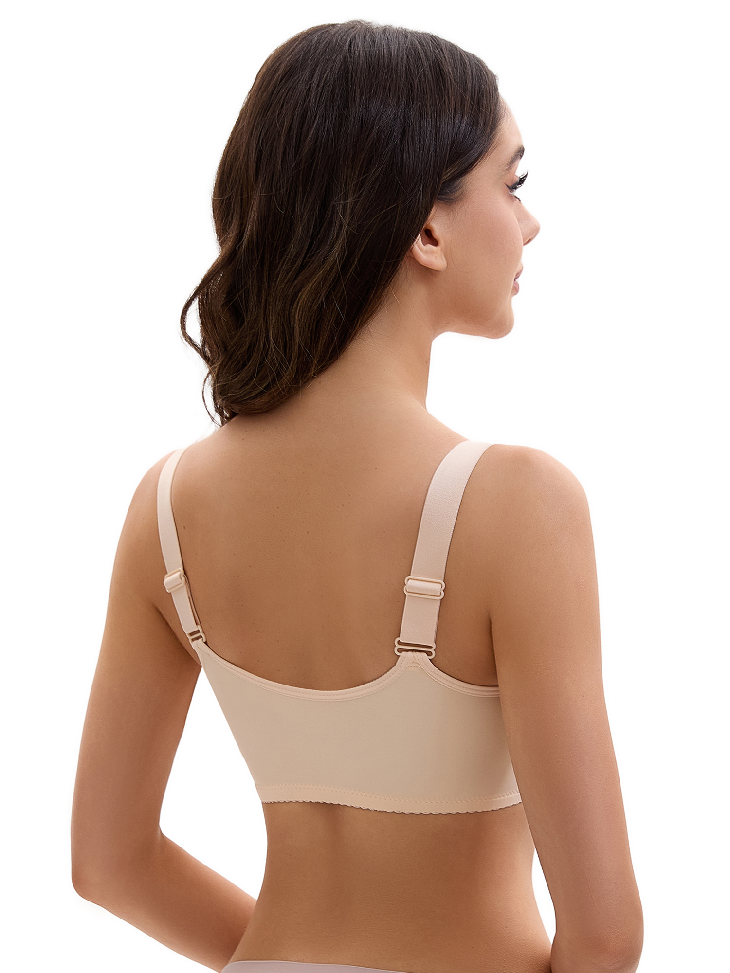 Unique Bargains Front Closure Full Coverage Wirefree Bras L Beige
