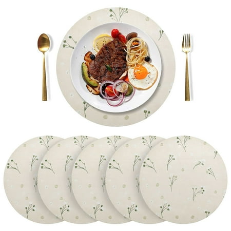 

Round Placemats Plate Mats 15 Inch Non-Slip Heat Resistant Washable PVC Set Table Decoration for Kitchen Dining White Dandelion