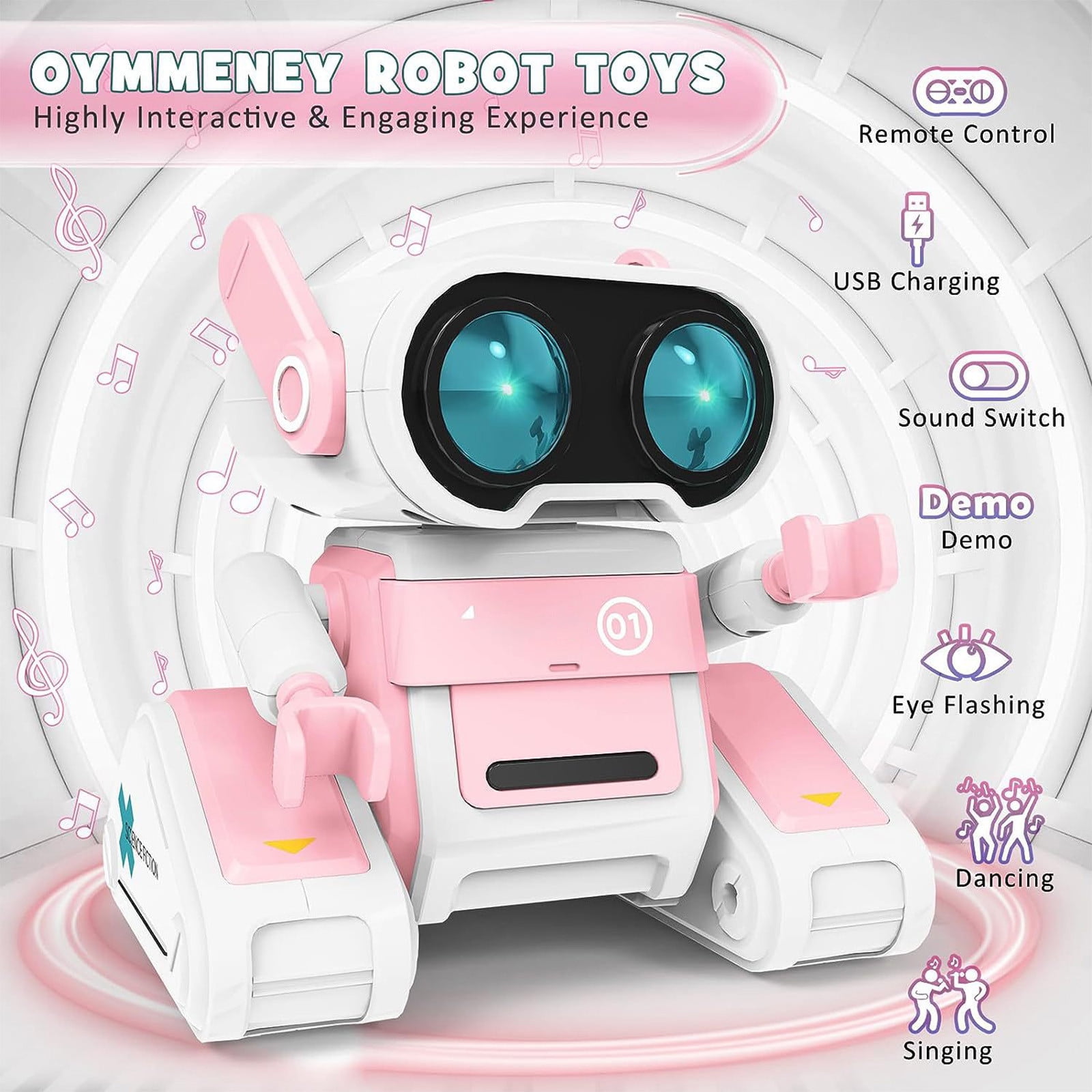 Rechargeable RC Robot Remote Toy,Intelligent 2.4G Control Robot Toy,Walking Dancing Music Light Toy, Educational Interactive Robot Toy,Hand Eye Coordination Development Toy,USB Charging Robot Toy