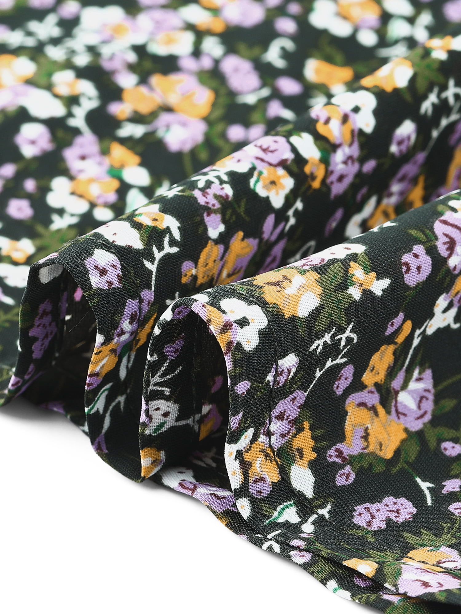DARING DIVA Women's Plus Size Flare Short Sleeve Button Down Floral Top 1X Black Purple
