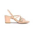 thumbnail image 3 of BLISSFUL STEP Women's Solid Color Strappy Slingback Block High Heels Sandals Nude Pink 6, 3 of 7