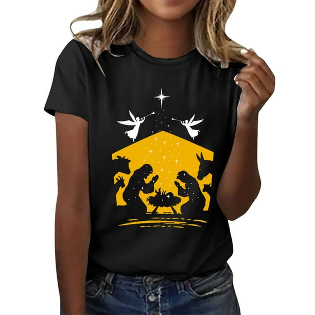 Gibobby Playera de Manga Corta con Cuello Redondo Camiseta gráfica para mujer, divertida camiseta manga corta con cuello redondo para ver películas, blusa(Negro,G)