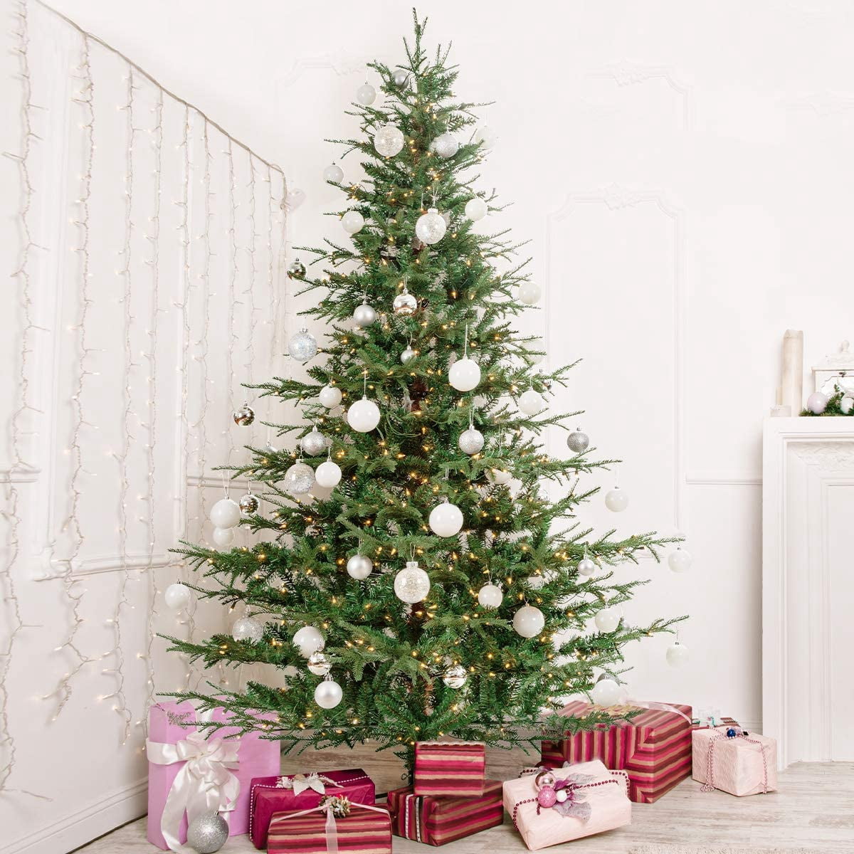 OasisCraft 6.5ft Pre-lit Artificial Christmas Tree PVC Branches, 400 LED Lights, Metal Stand | Realistic Full Shape for Home, Office, Holiday Decoration