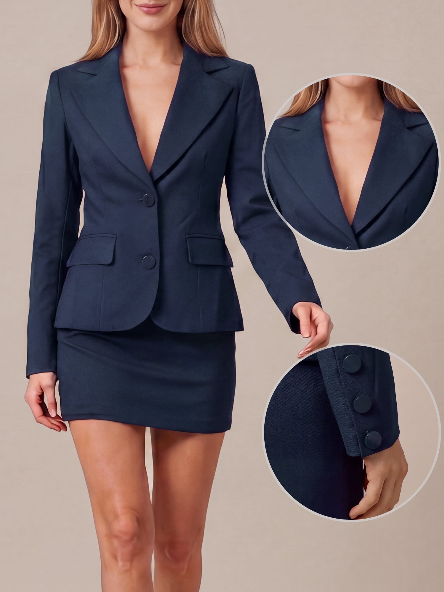 DARING DIVA Women's Blazer Single Breasted Slim Fit Jacket X Large Navy Blue