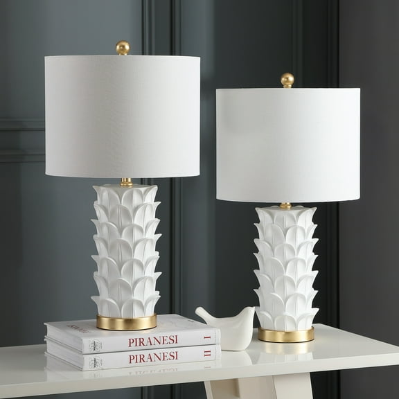 SAFAVIEH Nico 25 in. High Over layered Palm Leaf Table Lamp, White/Gold