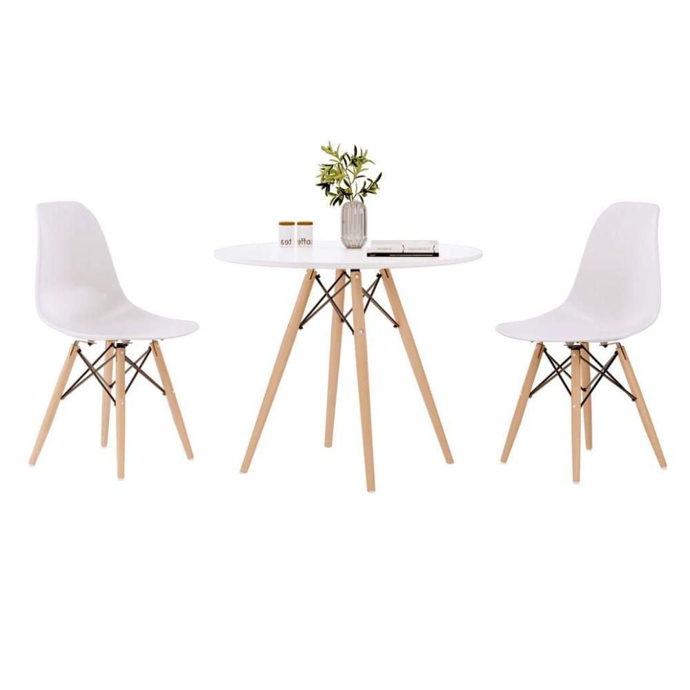 Table Eiffel Heavenly Collection - Base naturelle (39") avec deux chaises en bois blanc
