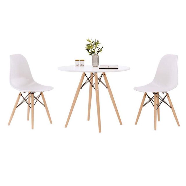 Heavenly Collection Eiffel Table - Natural Base (39") with Two White Wood Chair