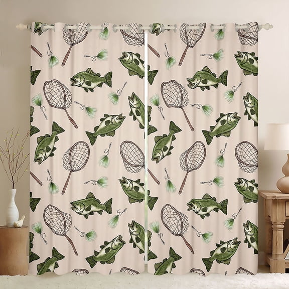 Feelyou Rustic Fishing Black Out Curtains for Kids, Farmhouse Marine Animal Curtains Pack of 2 (42x63 Each), Fresh Lake