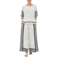 thumbnail image 2 of LEKWK Linen Sets for Women 2 Piece Casual Striped Crewneck Short Sleeve Tops and Wide Leg Palazzo Pants Summer Fashion Beach Vacation Resort Wear, 2 of 5