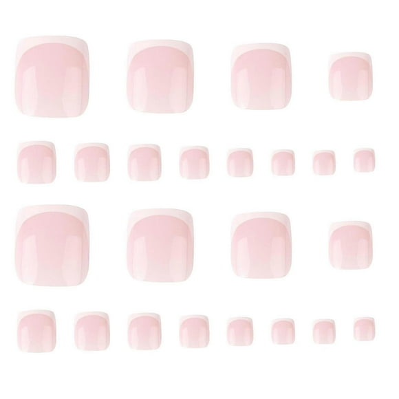 24pcs French Tips for Toes, 12 Sizes of Press on Toenails Lovely Pinkish-White