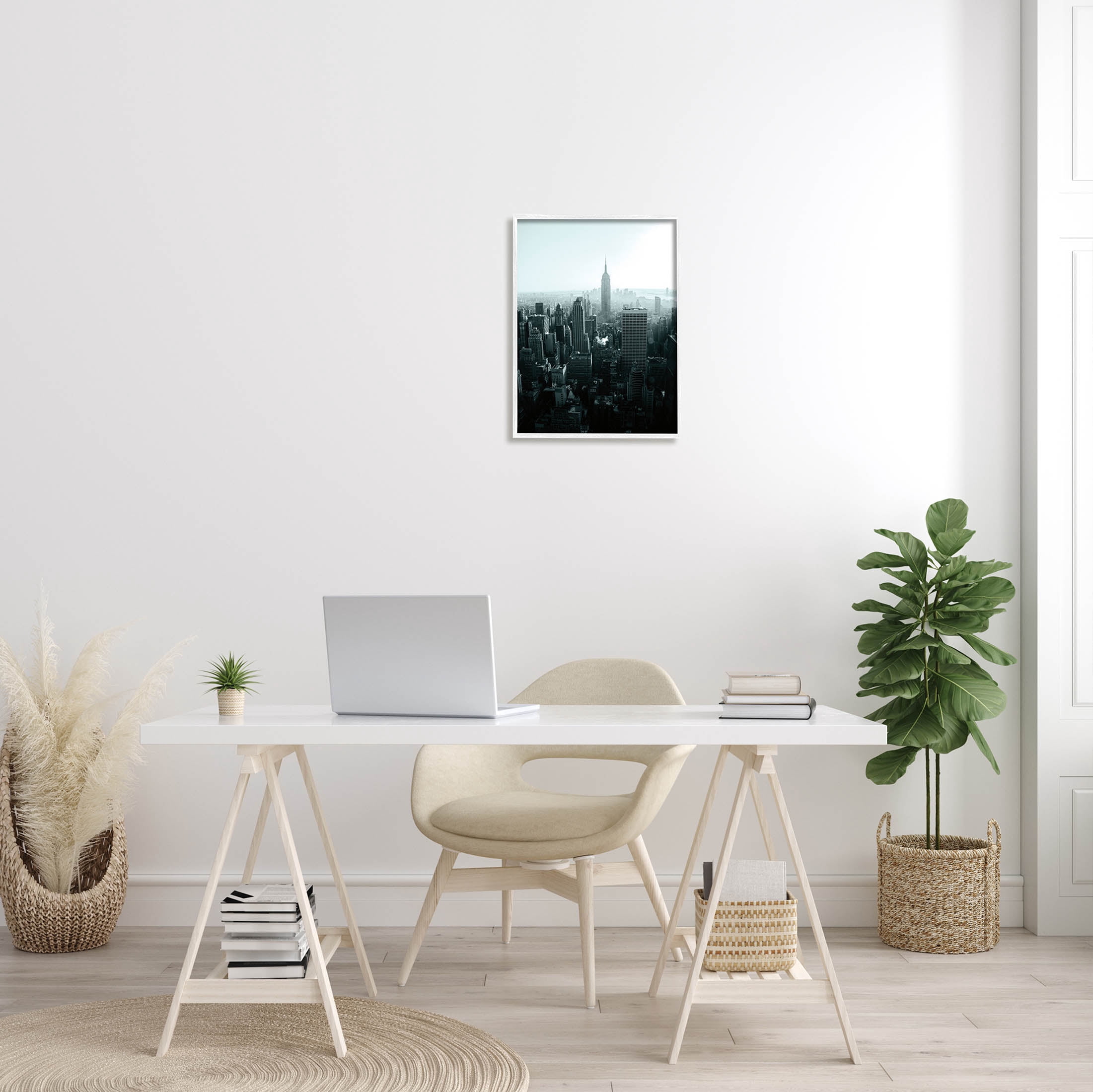 Stupell Industries Aerial City View Urban Skyscraper Photograph White Framed Art Print Wall Art, Design by Aledanda