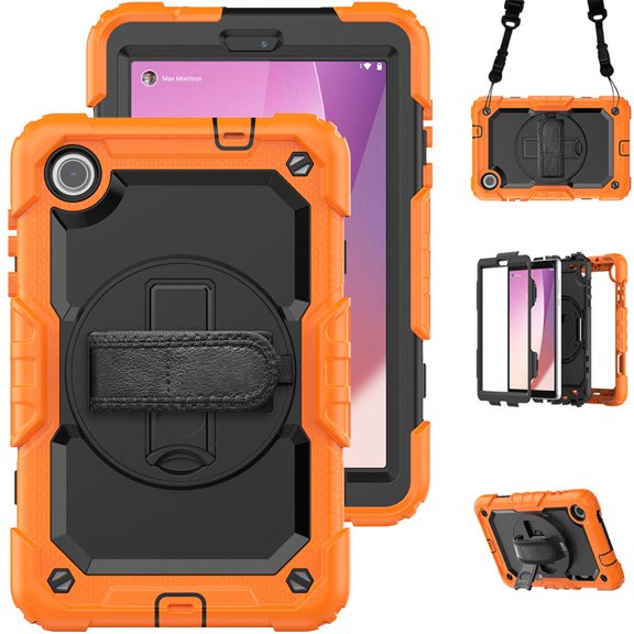 Junayo for Lenovo Tab M8 HD 4th Gen 2023 (TB-300XU TB-300FU) 8 inch Heavy Duty Shockproof Protective Case with Screen Protector Stand and Hand Strap Shoulder Strap