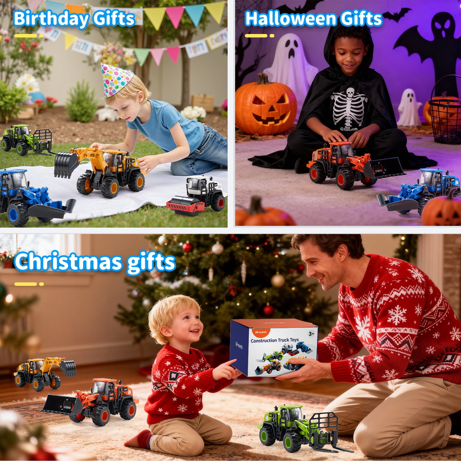 Dimoarch Construction Trucks Toys for Boys 3 4 5 6 Years Old, Kids Friction Powered Trucks Vehicles Sandbox Beach Excavator Toys for Boys, Birthday Gift for Toddlers