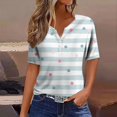 thumbnail image 2 of T Shirts For Women Striped Print Button V Neck Loose Comfortable Short Sleeved T Shirt, 2 of 5
