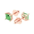 thumbnail image 2 of 1.5 ct Screw-Back Stud Earrings for Women | 5.0mm Princess Cut Simulated Green Diamond | 18K Rose Gold, 2 of 5