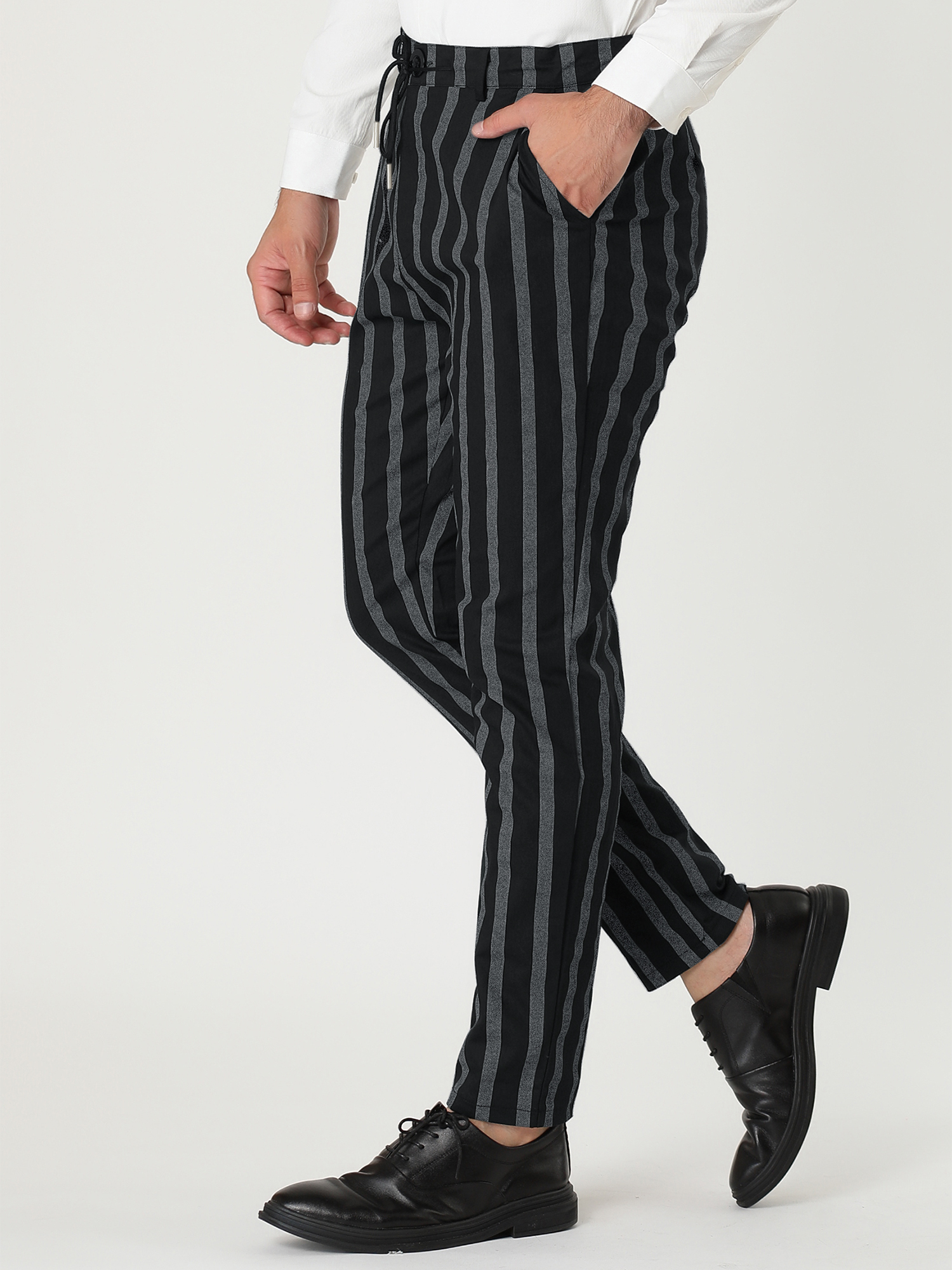 Unique Bargains Men's Casual Striped Dress Pants Slim Fit Contrast Color Suit Trousers 36 Black