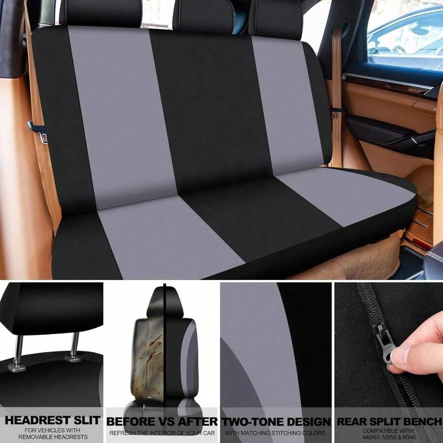 35-Piece Car Seat Cover Set With Steering Wheel Cover, Cup Holder Coasters, Shoulder Pads, And Accessories - Polyester Fabric Interior Decor Kit Without Filler,Pink Car Stuff Gray