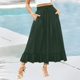 thumbnail image 2 of QATAINLAV Womens Tiered Flowy Pleated Maxi Skirts Casual High Waisted Drawstring A Line Long Skirt Beach Vacation Clothes, Army Green, S, Gifts for Mom, 2 of 8