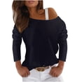 thumbnail image 2 of Fesfesfes Women Long Sleeves Tops Casual One Shoulder Straped Blouse Pullover Loose Shiny Sequin Tunic Tops, 2 of 8