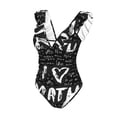 thumbnail image 4 of Yiaed I love Math Print Women's Ruffled One Piece Swimsuit V Neck Swimwear Slimming Monokini for Woman-Small, 4 of 8