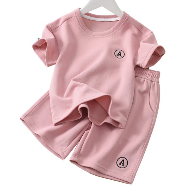 Nmmacb 4-11 Ans Ensemble T-Shirt Unisexe Couleur Unie Manches Courtes Col Rond T-Shirt en Coton Bermuda Confortable